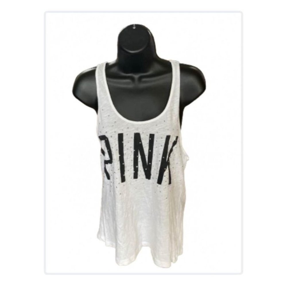 Victoria's Secret PINK Rhinestone Logo Tank Top - White - Size XS